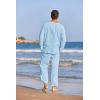 imageCOOFANDY Mens 2 Pieces Cotton Linen Set Henley Shirt Long Sleeve and Casual Beach Pants Summer Yoga OutfitsLight Blue