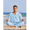 imageCOOFANDY Mens 2 Pieces Cotton Linen Set Henley Shirt Long Sleeve and Casual Beach Pants Summer Yoga OutfitsLight Blue