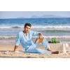 imageCOOFANDY Mens 2 Pieces Cotton Linen Set Henley Shirt Long Sleeve and Casual Beach Pants Summer Yoga OutfitsLight Blue