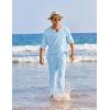 imageCOOFANDY Mens 2 Pieces Cotton Linen Set Henley Shirt Long Sleeve and Casual Beach Pants Summer Yoga OutfitsLight Blue