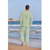 imageCOOFANDY Mens 2 Pieces Cotton Linen Set Henley Shirt Long Sleeve and Casual Beach Pants Summer Yoga OutfitsLight Green