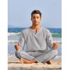 imageCOOFANDY Mens 2 Pieces Cotton Linen Set Henley Shirt Long Sleeve and Casual Beach Pants Summer Yoga OutfitsLight Grey