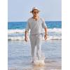 imageCOOFANDY Mens 2 Pieces Cotton Linen Set Henley Shirt Long Sleeve and Casual Beach Pants Summer Yoga OutfitsLight Grey