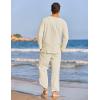 imageCOOFANDY Mens 2 Pieces Cotton Linen Set Henley Shirt Long Sleeve and Casual Beach Pants Summer Yoga OutfitsLight Khaki
