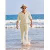 imageCOOFANDY Mens 2 Pieces Cotton Linen Set Henley Shirt Long Sleeve and Casual Beach Pants Summer Yoga OutfitsLight Khaki
