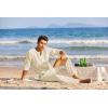 imageCOOFANDY Mens 2 Pieces Cotton Linen Set Henley Shirt Long Sleeve and Casual Beach Pants Summer Yoga OutfitsLight Khaki