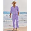 imageCOOFANDY Mens 2 Pieces Cotton Linen Set Henley Shirt Long Sleeve and Casual Beach Pants Summer Yoga OutfitsLilac