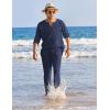 imageCOOFANDY Mens 2 Pieces Cotton Linen Set Henley Shirt Long Sleeve and Casual Beach Pants Summer Yoga OutfitsNavy Blue