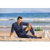 imageCOOFANDY Mens 2 Pieces Cotton Linen Set Henley Shirt Long Sleeve and Casual Beach Pants Summer Yoga OutfitsNavy Blue