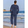 imageCOOFANDY Mens 2 Pieces Cotton Linen Set Henley Shirt Long Sleeve and Casual Beach Pants Summer Yoga OutfitsNavy Blue