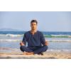 imageCOOFANDY Mens 2 Pieces Cotton Linen Set Henley Shirt Long Sleeve and Casual Beach Pants Summer Yoga OutfitsNavy Blue