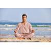 imageCOOFANDY Mens 2 Pieces Cotton Linen Set Henley Shirt Long Sleeve and Casual Beach Pants Summer Yoga OutfitsPink
