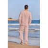 imageCOOFANDY Mens 2 Pieces Cotton Linen Set Henley Shirt Long Sleeve and Casual Beach Pants Summer Yoga OutfitsPink