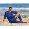 imageCOOFANDY Mens 2 Pieces Cotton Linen Set Henley Shirt Long Sleeve and Casual Beach Pants Summer Yoga OutfitsRoyal Blue