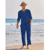 imageCOOFANDY Mens 2 Pieces Cotton Linen Set Henley Shirt Long Sleeve and Casual Beach Pants Summer Yoga OutfitsRoyal Blue