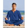 imageCOOFANDY Mens 2 Pieces Cotton Linen Set Henley Shirt Long Sleeve and Casual Beach Pants Summer Yoga OutfitsRoyal Blue