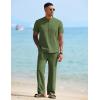imageCOOFANDY Mens 2 Pieces Cotton Linen Sets Short Sleeve Casual Henley Shirt Summer Beach Pants Lounge Vacation Outfits SetArmy Green