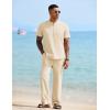 imageCOOFANDY Mens 2 Pieces Cotton Linen Sets Short Sleeve Casual Henley Shirt Summer Beach Pants Lounge Vacation Outfits SetBeige