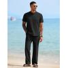 imageCOOFANDY Mens 2 Pieces Cotton Linen Sets Short Sleeve Casual Henley Shirt Summer Beach Pants Lounge Vacation Outfits SetBlack