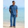 imageCOOFANDY Mens 2 Pieces Cotton Linen Sets Short Sleeve Casual Henley Shirt Summer Beach Pants Lounge Vacation Outfits SetBlue
