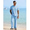 imageCOOFANDY Mens 2 Pieces Cotton Linen Sets Short Sleeve Casual Henley Shirt Summer Beach Pants Lounge Vacation Outfits SetLight Blue