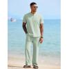 imageCOOFANDY Mens 2 Pieces Cotton Linen Sets Short Sleeve Casual Henley Shirt Summer Beach Pants Lounge Vacation Outfits SetLight Green