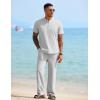 imageCOOFANDY Mens 2 Pieces Cotton Linen Sets Short Sleeve Casual Henley Shirt Summer Beach Pants Lounge Vacation Outfits SetLight Grey
