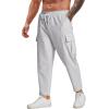 imageCOOFANDY Mens Cargo Pants Relaxed Fit Casual Linen Pants Drawstring Sweatpants with 6 PocketsLight Grey