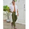 imageCOOFANDY Mens Casual Cotton Pants Elastic Waist Drawstring Linen Beach Summer Pants Lightweight Yoga TrousersArmy Green