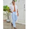 imageCOOFANDY Mens Casual Cotton Pants Elastic Waist Drawstring Linen Beach Summer Pants Lightweight Yoga TrousersLight Blue