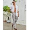 imageCOOFANDY Mens Casual Cotton Pants Elastic Waist Drawstring Linen Beach Summer Pants Lightweight Yoga TrousersLight Grey