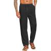 imageCOOFANDY Mens Casual Linen Pants Elastic Waist Drawstring Beach Summer Pants Lightweight Linen TrousersBlack