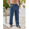 imageCOOFANDY Mens Casual Linen Pants Elastic Waist Drawstring Beach Summer Pants Lightweight Linen TrousersBlue