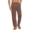 imageCOOFANDY Mens Casual Linen Pants Elastic Waist Drawstring Beach Summer Pants Lightweight Linen TrousersBrown