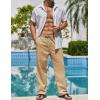 imageCOOFANDY Mens Casual Linen Pants Elastic Waist Drawstring Beach Summer Pants Lightweight Linen TrousersDark Khaki