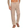 imageCOOFANDY Mens Casual Linen Pants Elastic Waist Drawstring Beach Summer Pants Lightweight Linen TrousersKhaki
