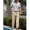 imageCOOFANDY Mens Casual Linen Pants Elastic Waist Drawstring Beach Summer Pants Lightweight Linen TrousersLight Coffe