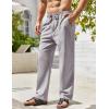 imageCOOFANDY Mens Casual Linen Pants Elastic Waist Drawstring Beach Summer Pants Lightweight Linen TrousersLight Grey