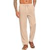imageCOOFANDY Mens Casual Linen Pants Elastic Waist Drawstring Beach Summer Pants Lightweight Linen TrousersLight Khaki