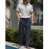 imageCOOFANDY Mens Casual Linen Pants Elastic Waist Drawstring Beach Summer Pants Lightweight Linen TrousersNavy Blue
