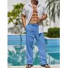 imageCOOFANDY Mens Casual Linen Pants Elastic Waist Drawstring Beach Summer Pants Lightweight Linen TrousersRoyal Blue