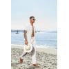 imageCOOFANDY Mens Casual Linen Pants Elastic Waist Drawstring Beach Summer Pants Lightweight Linen TrousersWhite