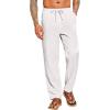 imageCOOFANDY Mens Casual Linen Pants Elastic Waist Drawstring Beach Summer Pants Lightweight Linen TrousersWhite