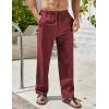 imageCOOFANDY Mens Casual Linen Pants Elastic Waist Drawstring Beach Summer Pants Lightweight Linen TrousersWine Red