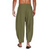 imageCOOFANDY Mens Cotton Linen Harem Pants Drawstring Casual Cropped Trousers Lightweight Loose Beach Yoga Pants with PocketsArmy Green