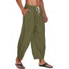 imageCOOFANDY Mens Cotton Linen Harem Pants Drawstring Casual Cropped Trousers Lightweight Loose Beach Yoga Pants with PocketsArmy Green