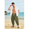 imageCOOFANDY Mens Cotton Linen Harem Pants Drawstring Casual Cropped Trousers Lightweight Loose Beach Yoga Pants with PocketsArmy Green