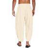 imageCOOFANDY Mens Cotton Linen Harem Pants Drawstring Casual Cropped Trousers Lightweight Loose Beach Yoga Pants with PocketsBeige