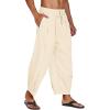 imageCOOFANDY Mens Cotton Linen Harem Pants Drawstring Casual Cropped Trousers Lightweight Loose Beach Yoga Pants with PocketsBeige