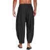 imageCOOFANDY Mens Cotton Linen Harem Pants Drawstring Casual Cropped Trousers Lightweight Loose Beach Yoga Pants with PocketsBlack